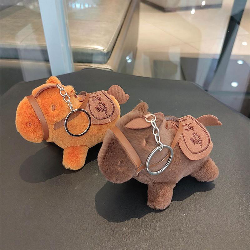 Plush Pony Charming Keychain In Deep Coffee With Silver Rings Great For Ages All