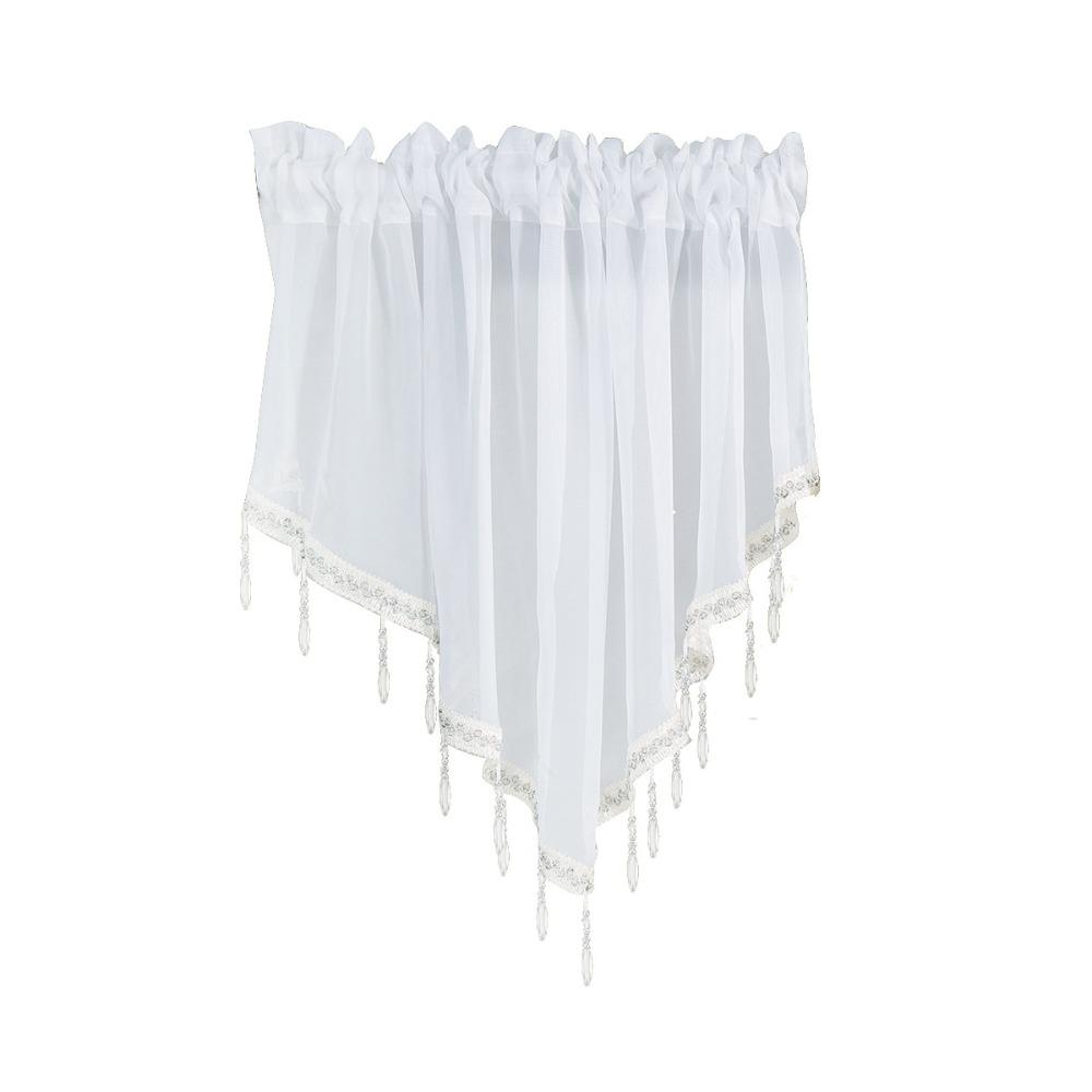 

with Beads Tassels Sheer Curtain Embroidered Triangle Valances Durable Short Curtain Home Decor білий