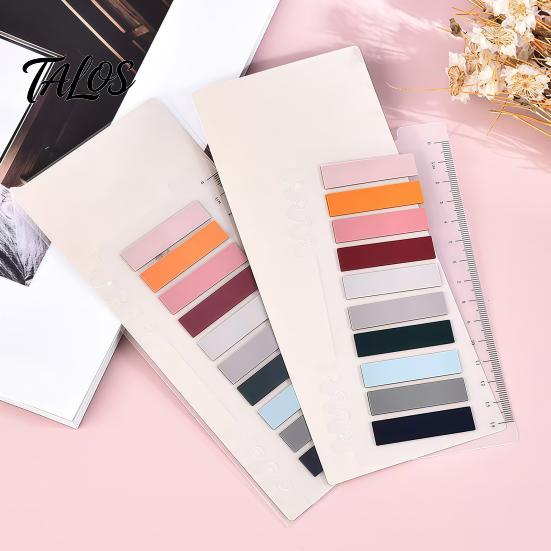 Morandi Color Page Markers Index Sticker Tabs with Built-in Scale Ruler, Transparent Thin Self Adhesive PET Markers, Compact Writable Book Labels for