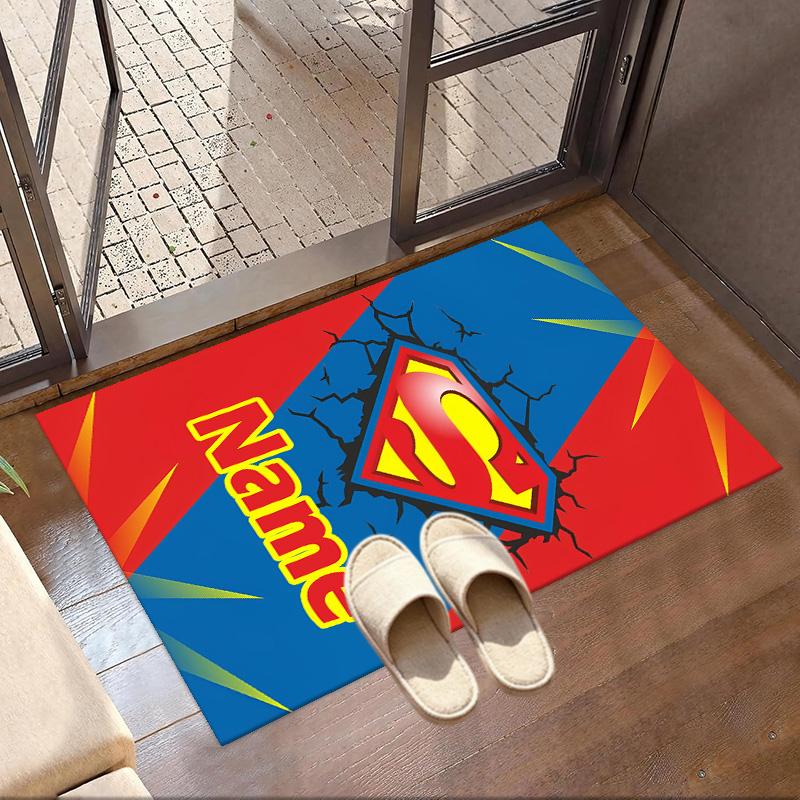 Custom Name Personalized Superman Print Carpet, Versatile Home Decor Rug, for Playroom, Apartment, Balcony, Entryway, Hallway Gift