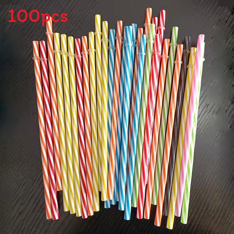 Food Grade Pp Striped Drinking Straws With Ring For Party Catering And Beverage Service