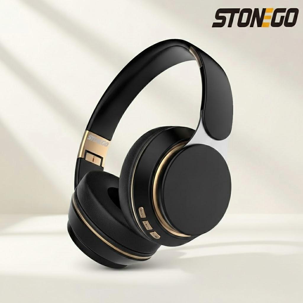 

STONEGO Stereo Bluetooth Foldable Wireless Headset HiFi Deep Bass Sound HD Microphone Noise Cancelling Audio PU Leather Earmuffs