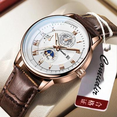Relógio Suíço de Quartzo Masculino com Pulseira de Couro - Relógio de Marca Genuíno à Prova d'Água