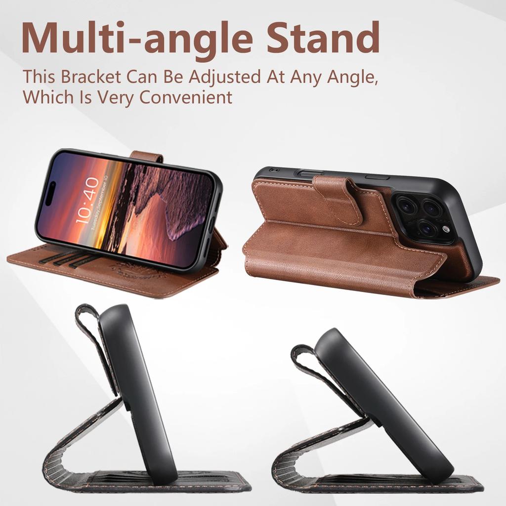 PU Leather Wireless Charging Card Holder Stand Wallet Magnetic Flip Cover Phone Case For iPhone 16 Pro Max 15 Plus 14 13