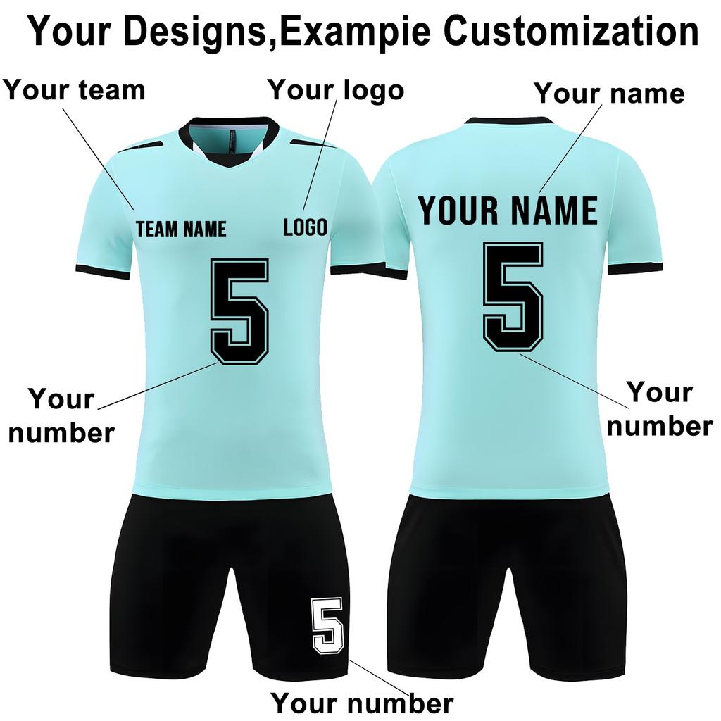 Men Soccer Uniform Set Short Sleeve Jersey Shorts Socks Quick Dry Athletic Team Sportswear for Training Match