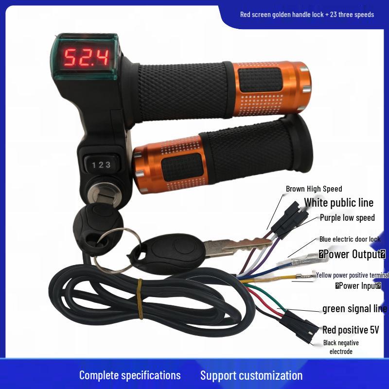 Red Screen Lock + 23-Speed Voltage Display Electric Bike Throttle Grip