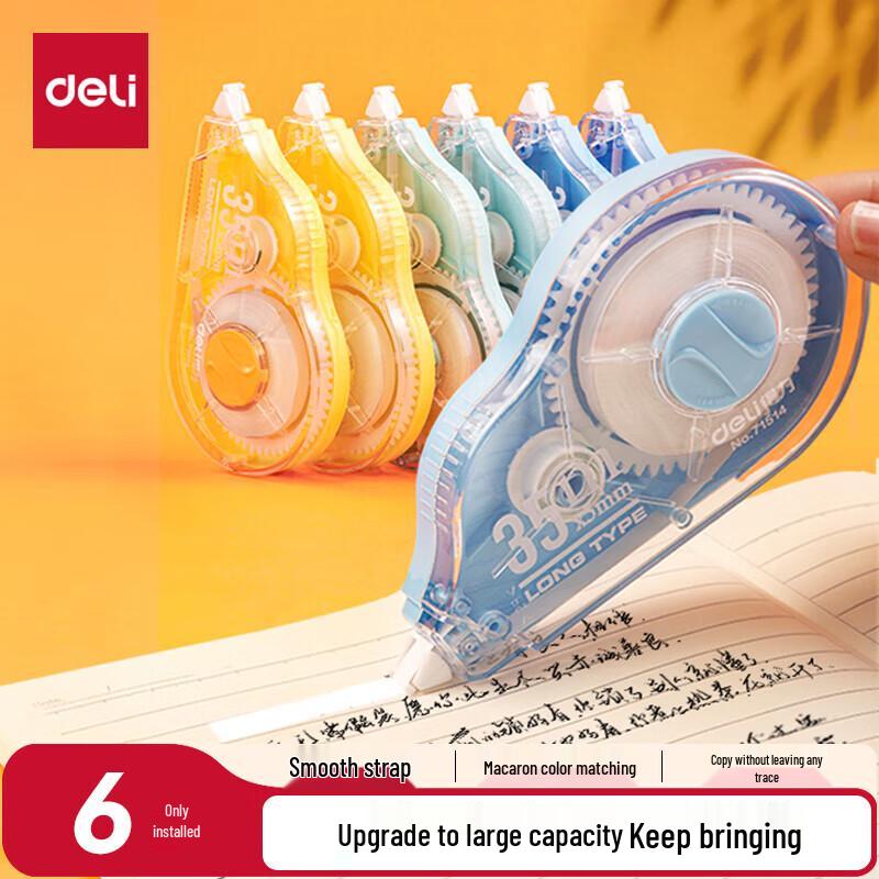 Deli Macaron Large Capacity Correction Tape - 6 Pack