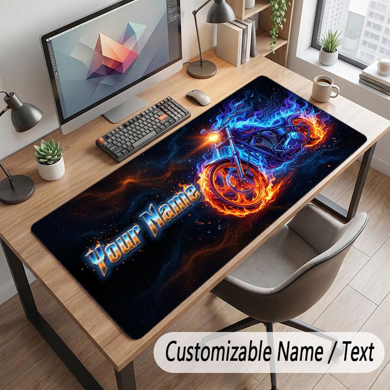 Motorcycle Theme Customized Mouse Pad Personalized Print Name Text Desk Mat For Home Office Table Decor
