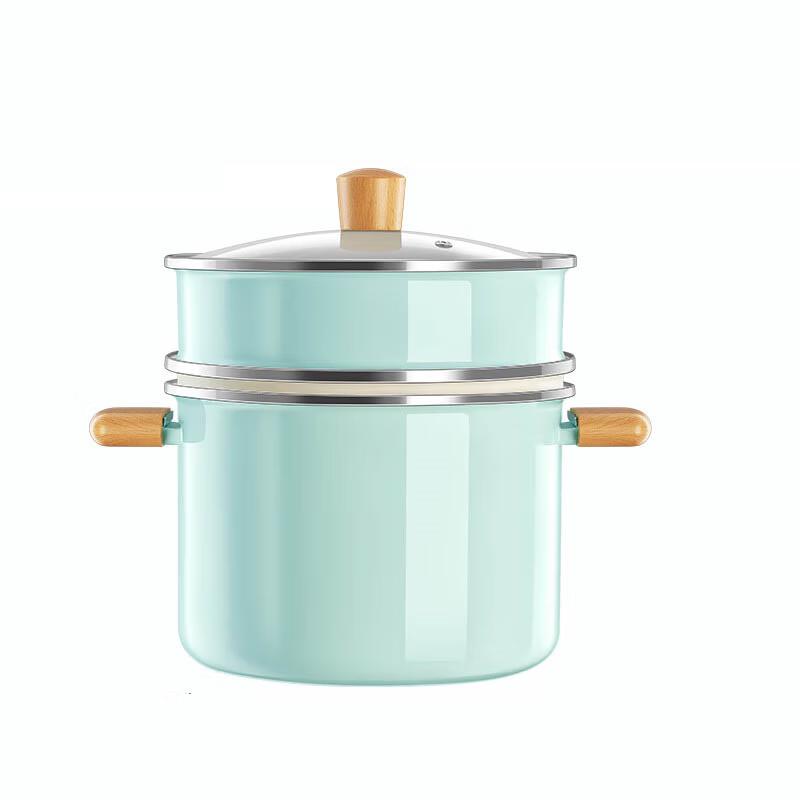 Anboly Green Enamel Multi-function Soup Steamer Pot 22cm
