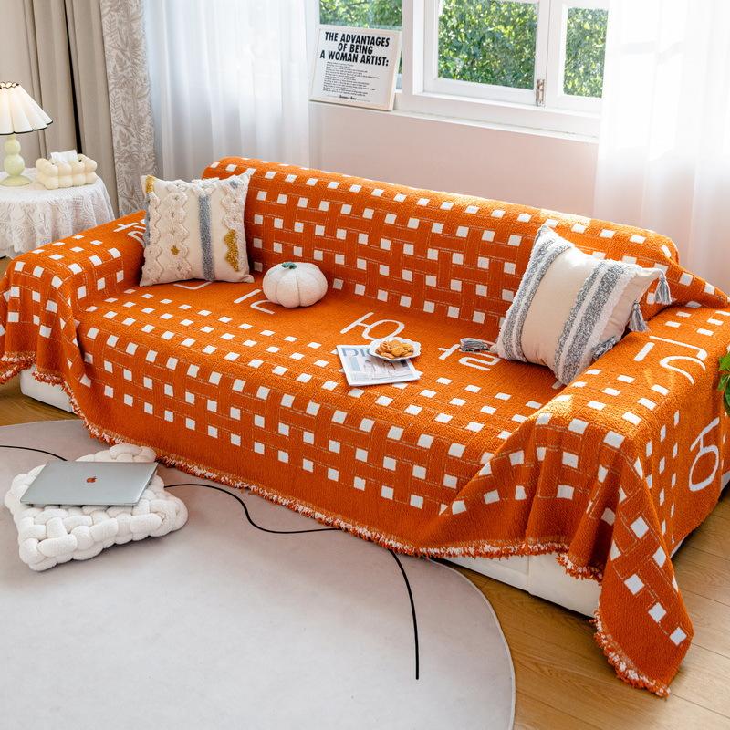 Cream Style Sofa Towel New Autumn and Winter Thickened Plush Plaid Sofa Cover Cloth High-end Sofa Cover Blanket
