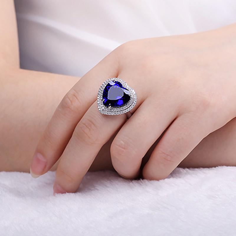 Ring Sapphire Love Heart Double-row Rhinestones