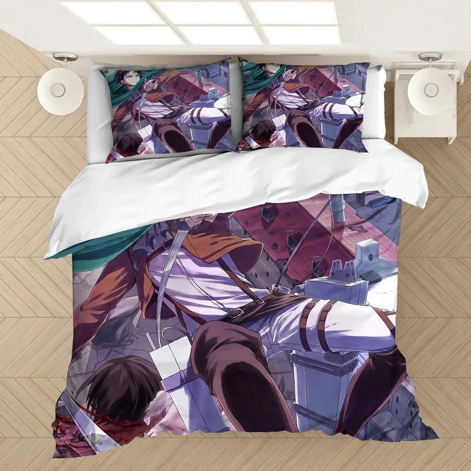Set Biancheria da Letto Stampato 3D Anime L'Attacco dei Giganti Copripiumino Federe Piumone Set Biancheria da Letto Biancheria da Letto(NESSUN Foglio)