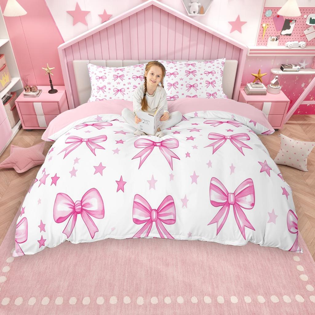 Homewish Prinzessinnenstil Bettbezug-Set, Rosa Schleife Band Bettwäsche-Set, Mädchen Schleife Bettbezug-Set