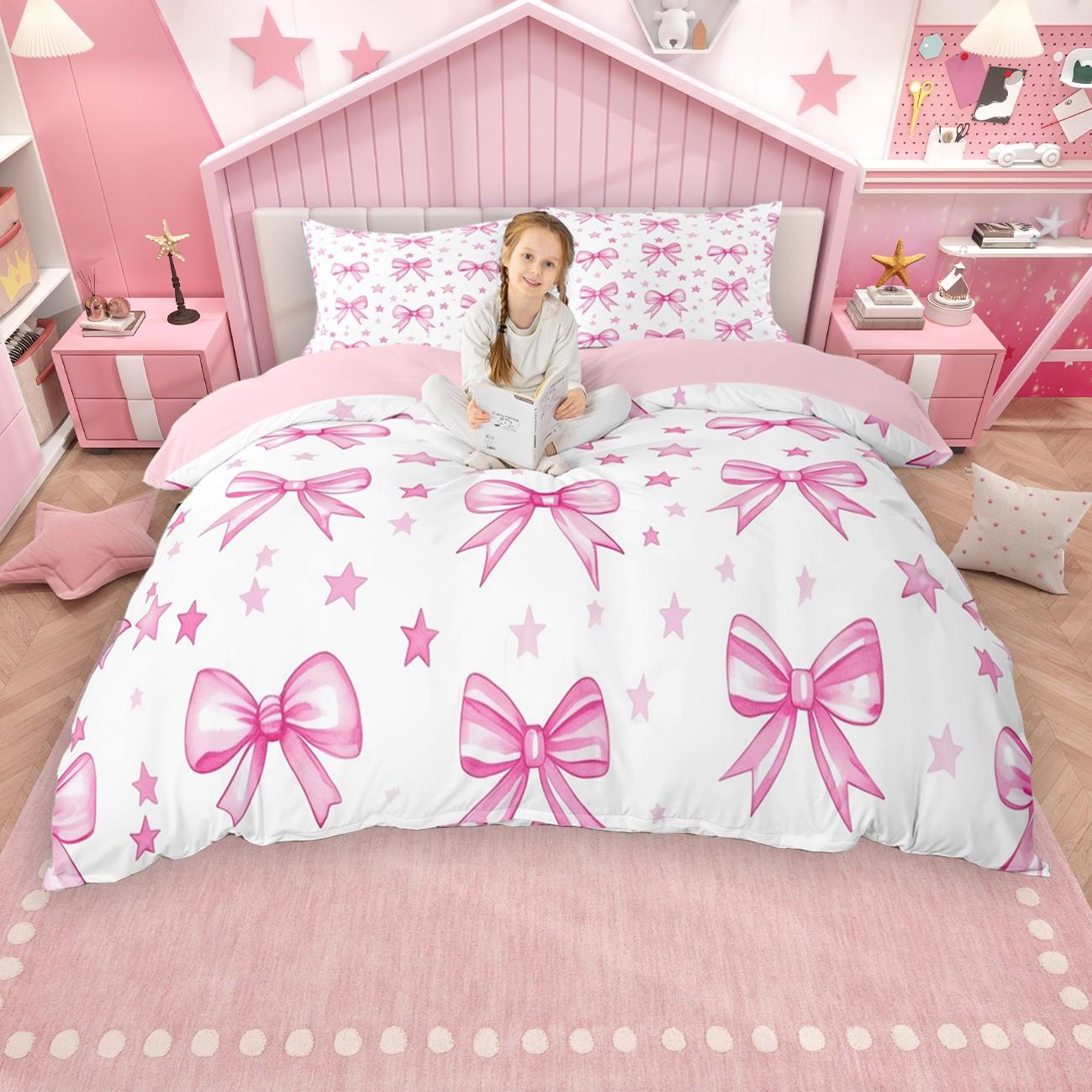 

Одеяло Homewish Стиль Принцессы Розовый Бант Лента Постельное Белье Набор с Бантом для Девочек Comforter (quilt)-EU Single(135*200cm)3pcs