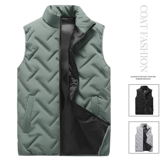 Men Waistcoat Embossing Solid Color Stand Collar Cotton Padded Coldproof Autumn Winter Zipper Vest Coat for Rock Climbing