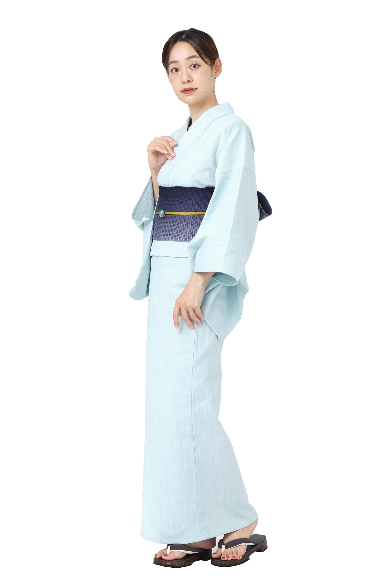 

Юката для взрослых, простое одиночное кимоно Shijira Weave Kurume, одиночная одежда BOTAN [Tayutaf], женская (Светло-синий) светло-синий