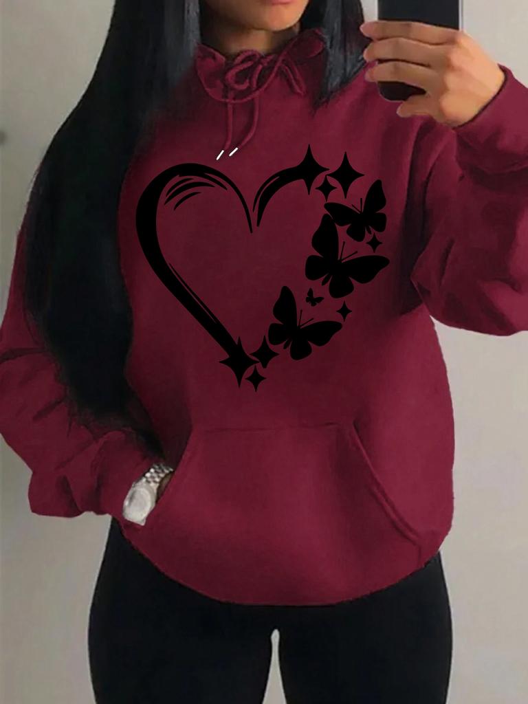 Combination Of Love And Butterfly  Pattern Hoody Women Hip Hop Street Hoodies Trendy Pocket Clothes Vintage Multicolor Hoodie