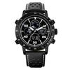 PINDOWS Analog-Digital Watch, Retro Racing Perforated Genuine Leather Strap Model PDS-642, Black, Men's