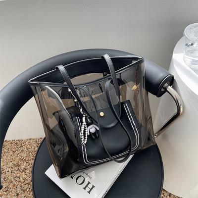 Clear Jelly Shoulder Bag For Women Commuting Zipper Large Capacity Tote Bag High-end Texture Underarm Purses Fashi Handbag