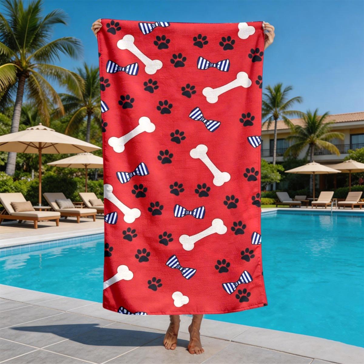 

Retro cartoon paw print theme polyester microfiber beach towel is highly absorbent, suitable for swimming and beach outings W40*H60(CM)