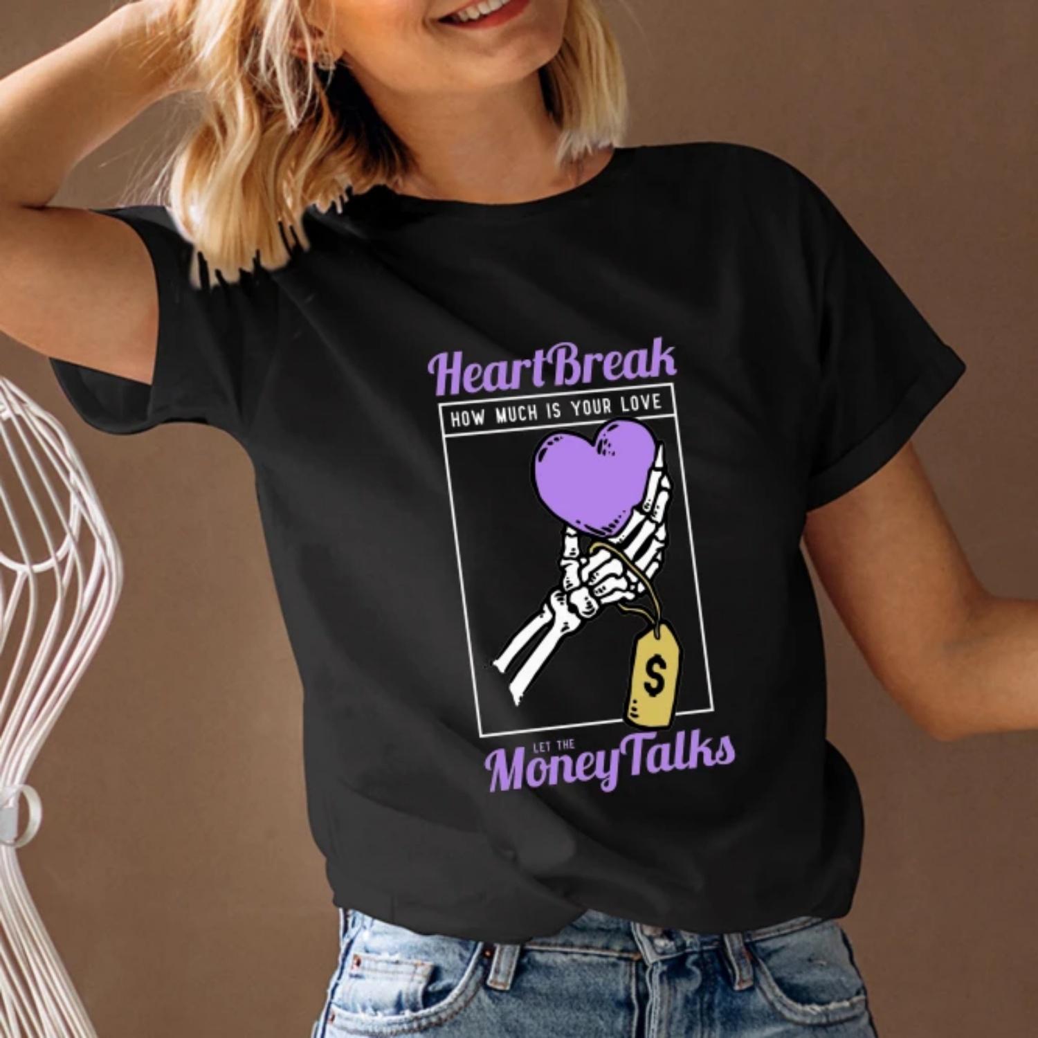 

Women s T-Shirt Short Sleeve Round Neck Heartbreak Graphic Tee Trendy 2023 Streetwear Fast Ship S чёрный