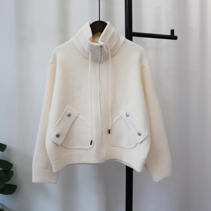 

Осень и зима новый повседневный свободный универсальный вязаный кардиган на молнии двусторонний однотонный темпераментный свитер-жакет женский one size fits all