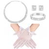 Korean Full Diamond Neck Chain Earrings Bracelet Jewelry Set, Tulle Pearl Short Gloves, Wedding Bridal Dress Accessories