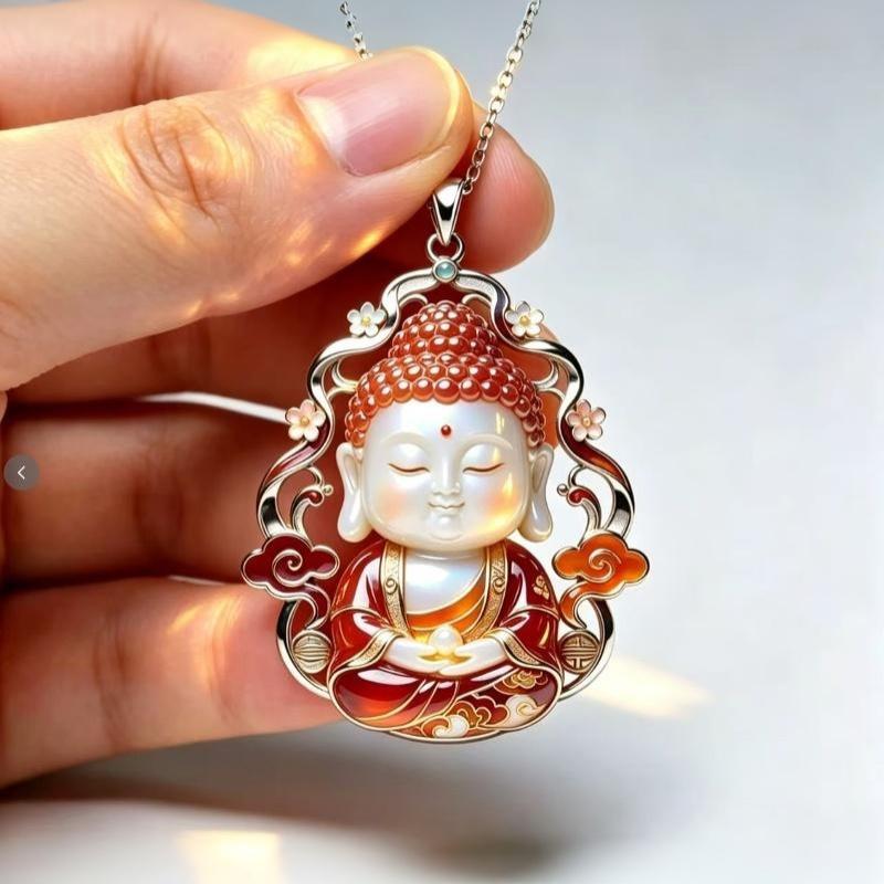 Ethnic Enamel Auspicious Imitation Jade Pendant Necklace Vintage Jewelry For Women Traditional Outfit Accessory Gift
