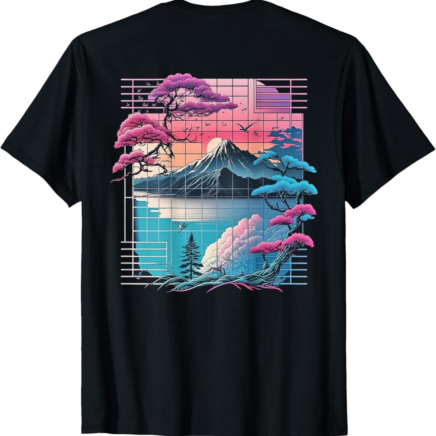 Futuristic  Vaporwave Aestethic Cherry Blossoms T-Shirt S чёрный