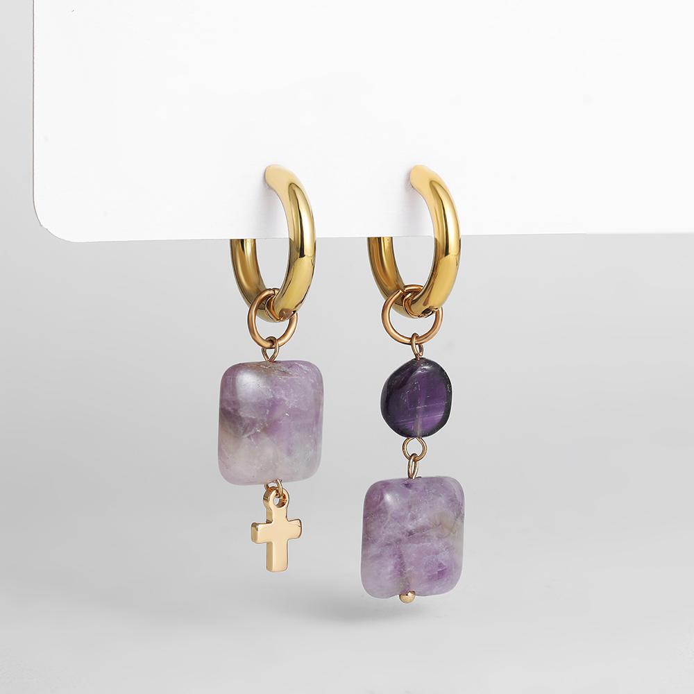 Fashion Multicolor Geometric Square Heart Natural Stone Malachite Drop Earrings for Women Stainless Steel Hoops Bohemia Jewelry