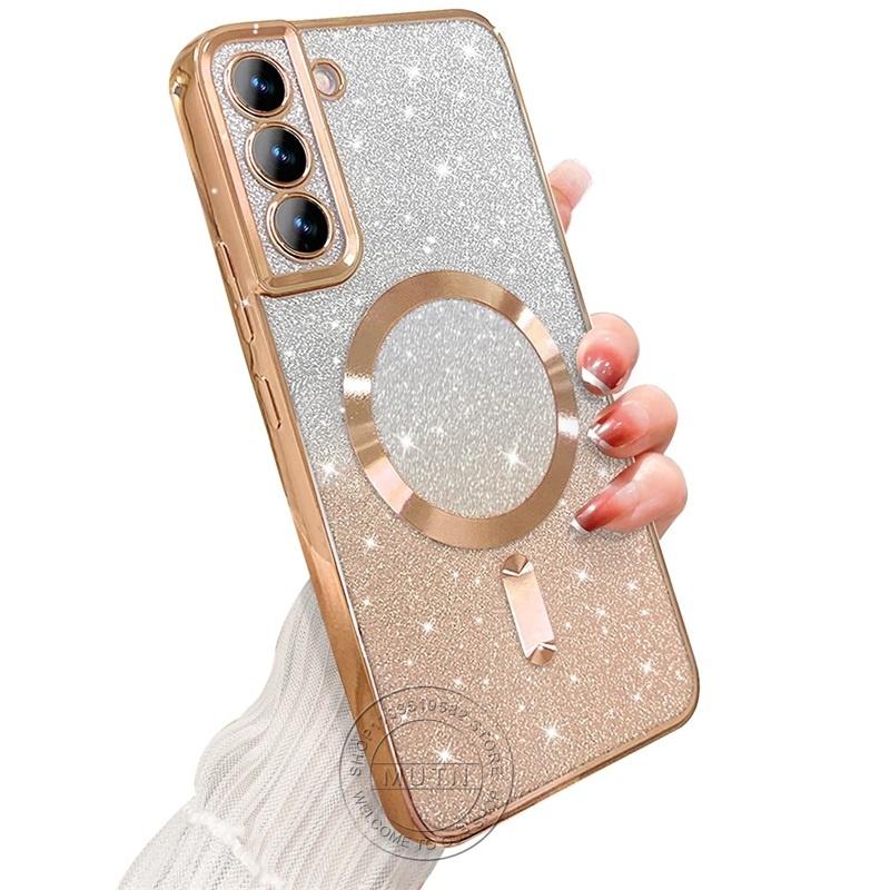 Glitter Bright Cover For Samsung Galaxy S25 S24 S23 S22 S21 S20 Plus FE  Note20 Ultra Case Plating Wireless MagSafe Magnetic
