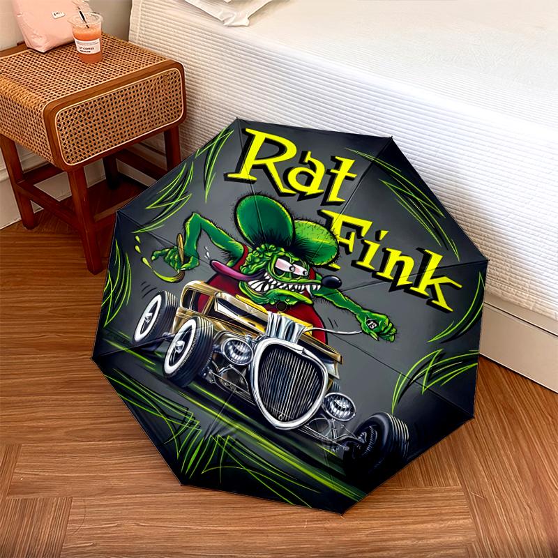1 PC Automatic Folding Umbrella - Rat Fink Pattern, Portable & Foldable Design with 8 Ribs, Christmas Birthday Gifts