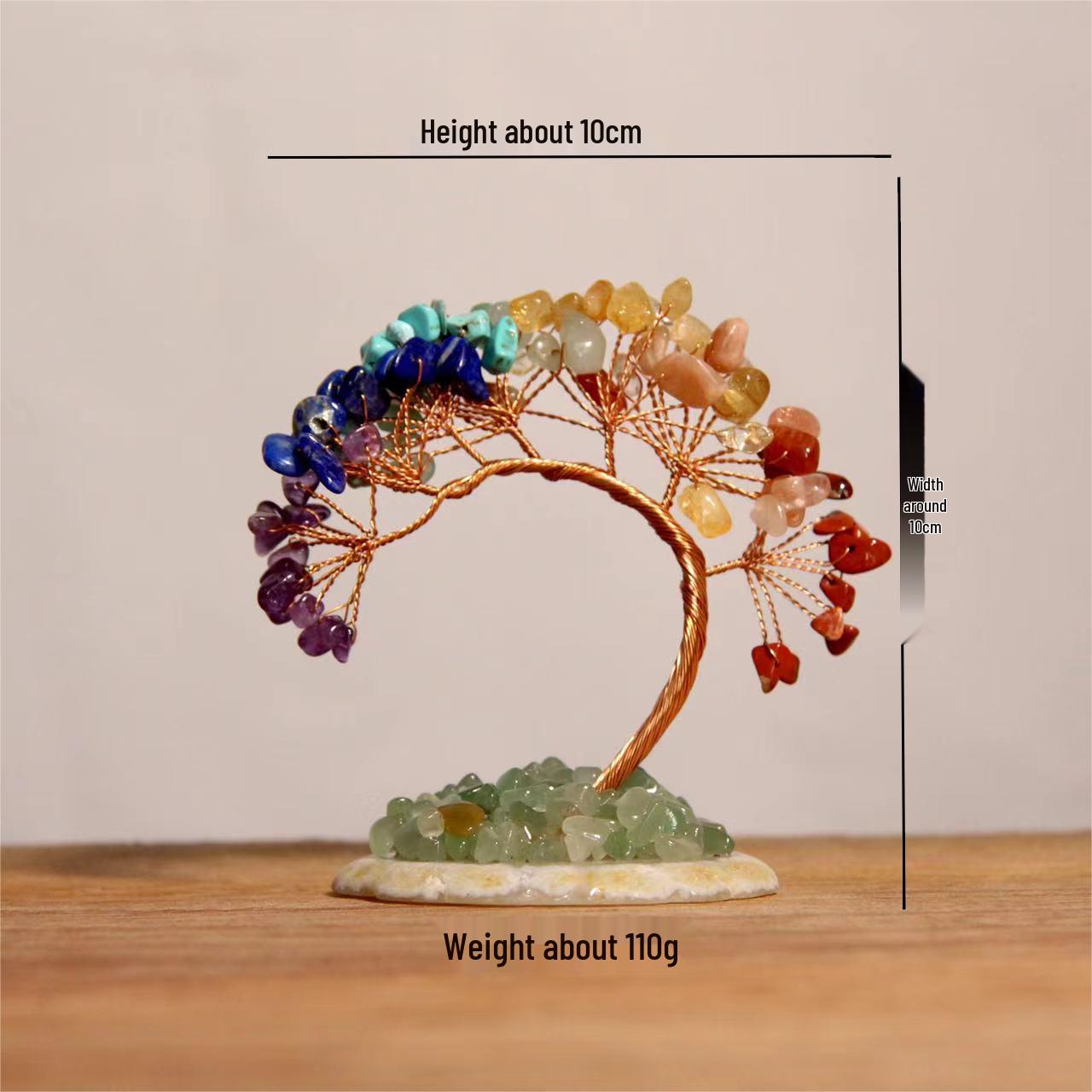 

Seven-Color Crystal Wealth Tree with Agate Base - Handmade Phoenix Tail Ornament for Office.