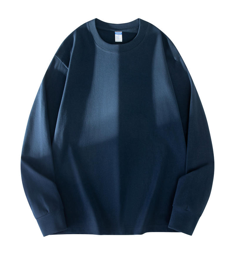 260G schwerer vielseitiger reiner Baumwoll-Rundhals-Pullover mit langen Ärmeln für Damen, einfaches einfarbiges Unterhemd, lockere Schultern, Kleidung mit langen Ärmeln