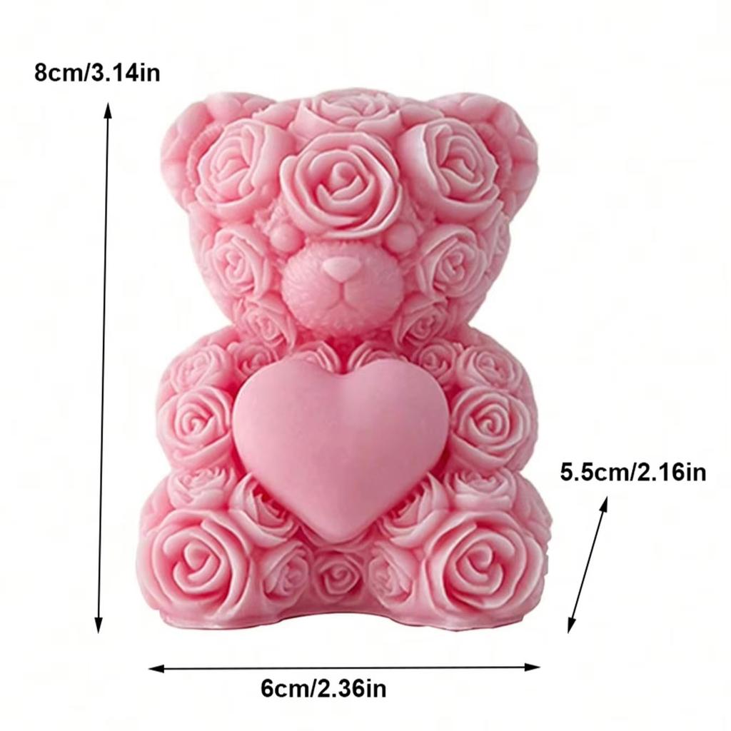 Handmade Pink Rose Bear Candle Heart Cute Aromatherapy Candle Romantic Gift for Girlfriend Home Decoration Anniversary Party