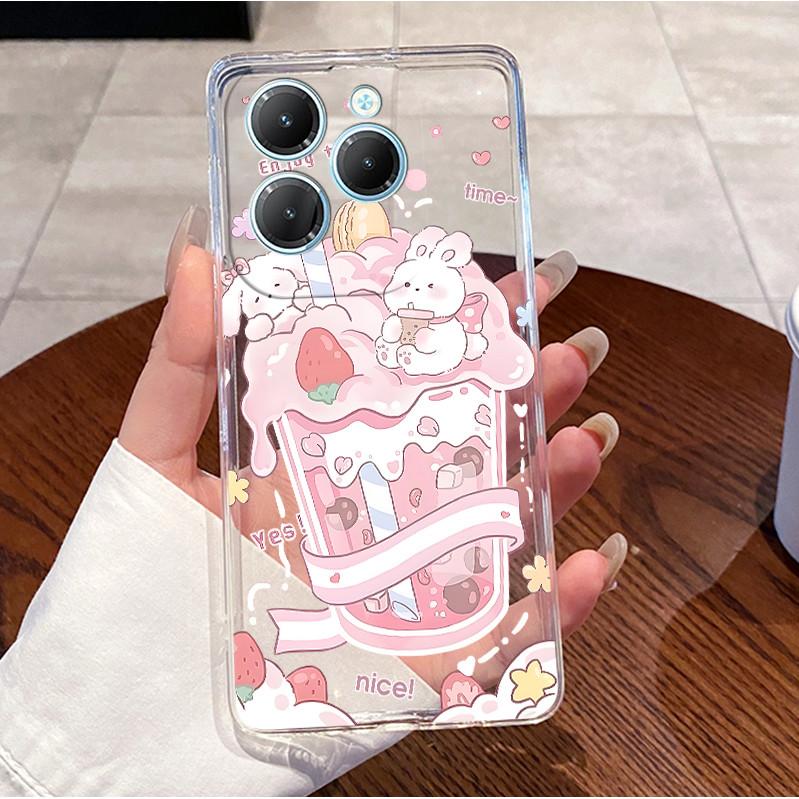 

For Infinix Hot 40 Pro X6837 Case Hot40 X6836 40i X6528B Clear Luxury Cute Love Rabbit Funny Silicon Cover Infinix Hot 40 Casing Infinix Hot 40 Pro