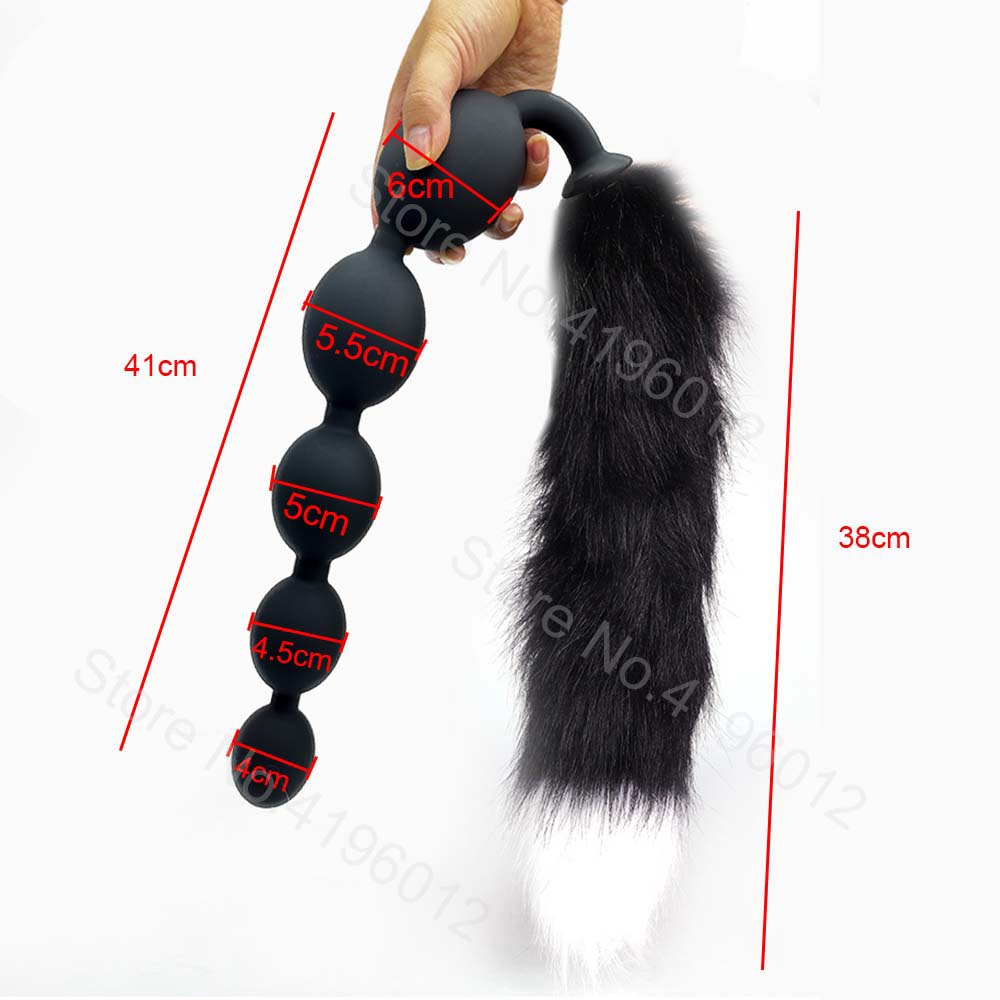 Huge 9 Ball Anal Plug Tail Sex Toys For Men Women Anal Dilator Soft Butt Plug with Tail Anal Beads Sex Party Erotic Toy Butplug