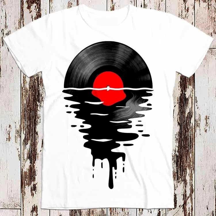Melting Vinyl Music LP Sunset Sea Ocean Best Seller T Shirt Music Retro Top 8578 M