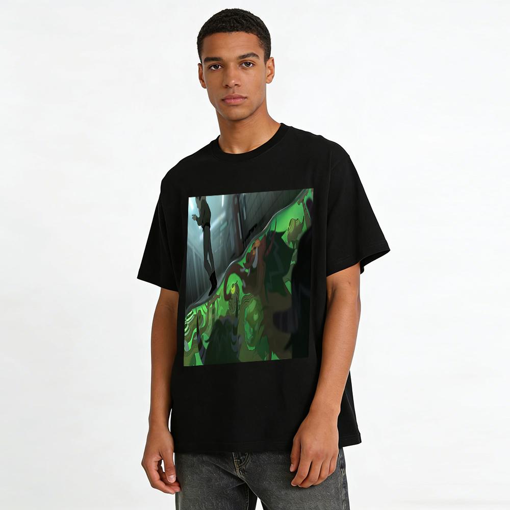 Vintage Sci-Fi Thriller Style Anime Monster Print T-shirt Unisex Loose Casual Top Pure Cotton T-shirt