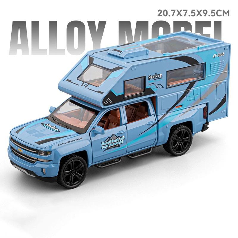 1:32 Camping RV X-Trail Trailer Model Toy Car Alloy Diecast Sound Light Doors Opened Truck Models Ornament Gifts for Children