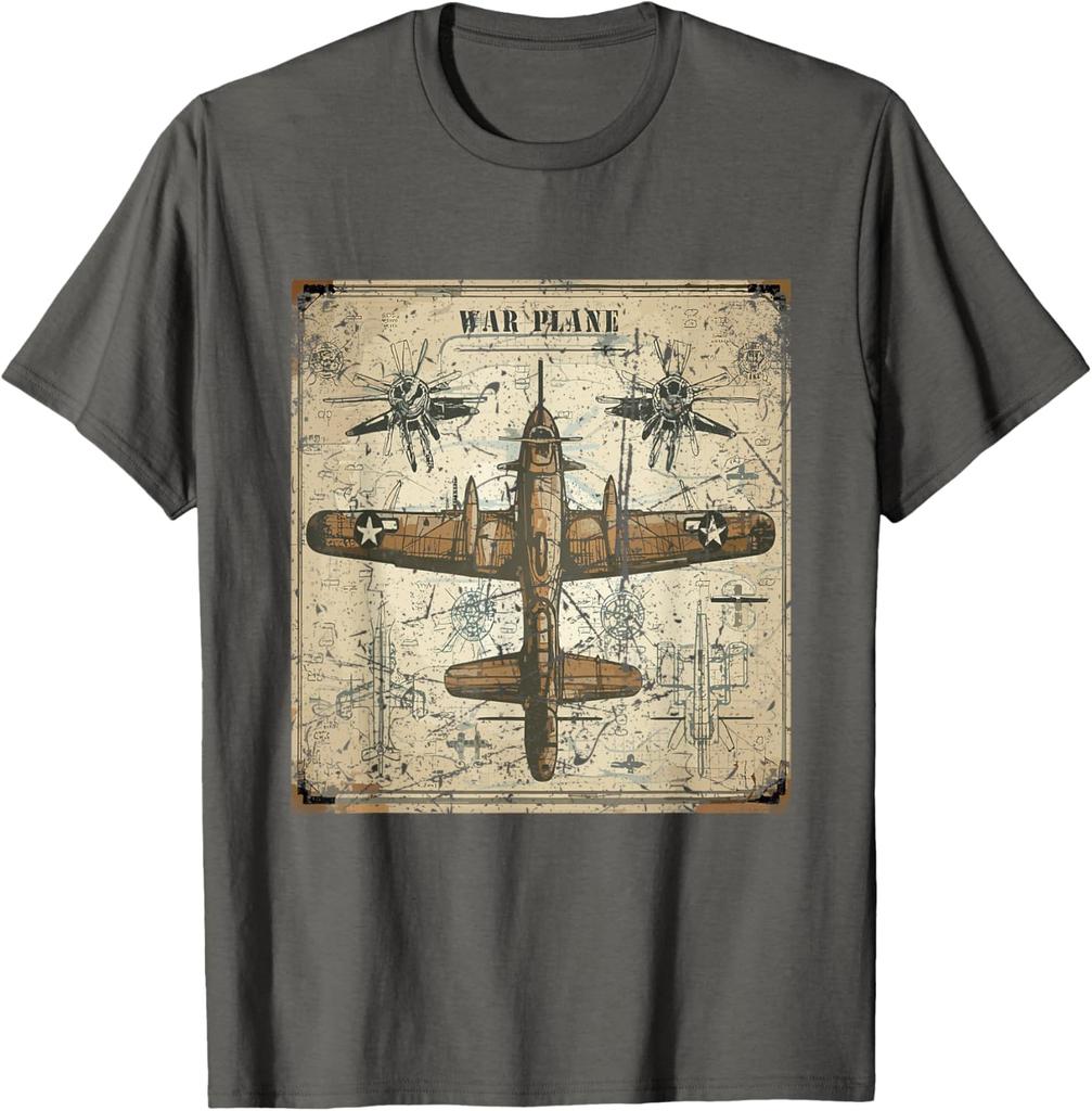 Retro War Plane  TShirt Short Sleeve Casual 100 Cotton Shirt