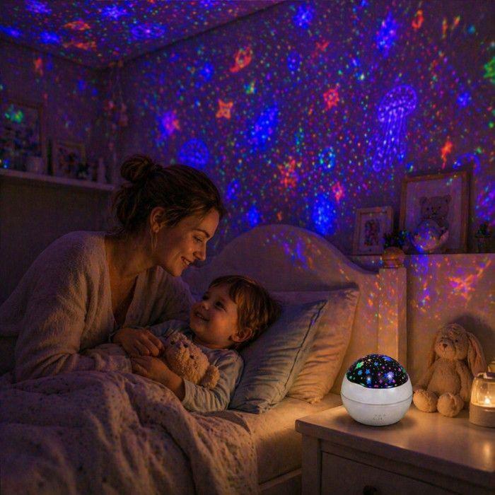Veilleuse Projecteur Effets Lumineux 2 en 1 Ciel Étoilé et Océan – Lampe de Nuit Enfant Colorée avec 2 Globes Interchangeables