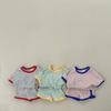 Cute Striped Color Blocked Thin Summer Two Piece Set for Boys and Girls In Korean Style for Children