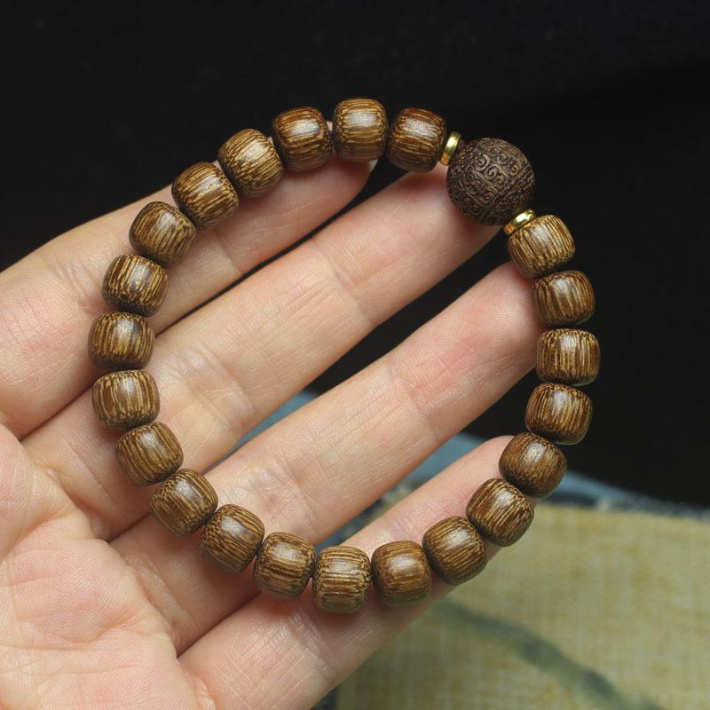Dark Agarwood Bead Bracelet 8mm, Vintage Carved Bead Wooden Wristband, Ethnic Style Jewelry Gift