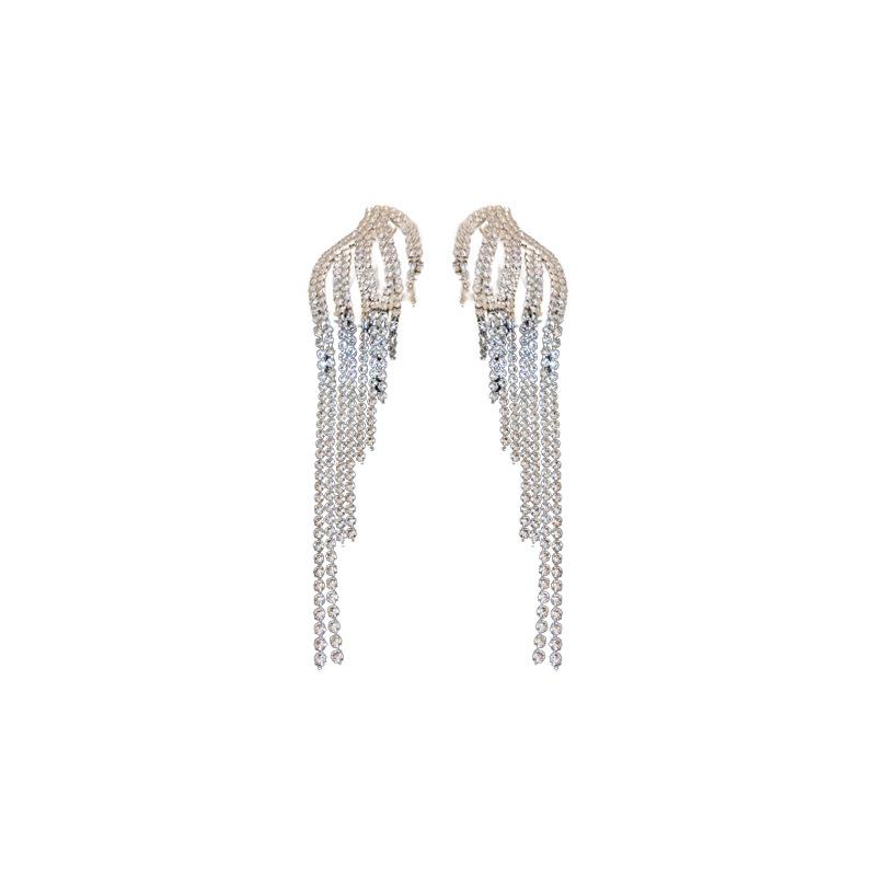 Silver Needle with Diamonds, Water Drop Flower Earrings, European and American Exaggerated Design Earrings, Fashionable Light Luxury High-end Earrings