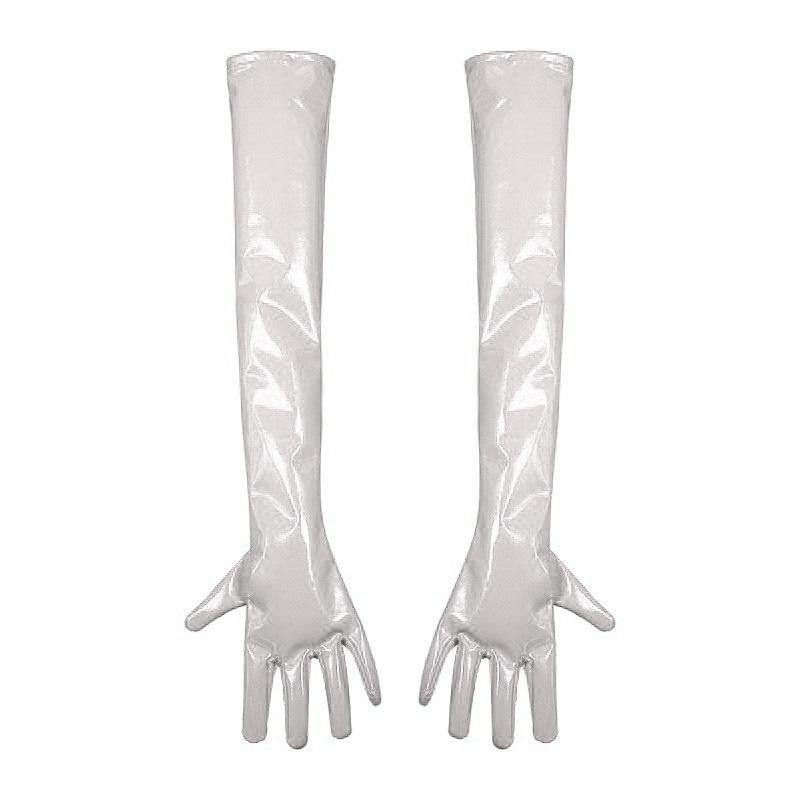 S-XXL Antiscivolo Effetto Bagnato PVC Guanti Lunghi Lucidi Pelle PU Manopole Cosplay Performance Guanto Eldiven Mittens Handschuhe Gantlet