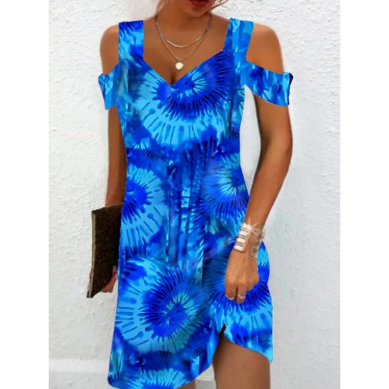 JPNTKY Dámské módní letní jarní šaty s krátkým rukávem a výstřihem do V