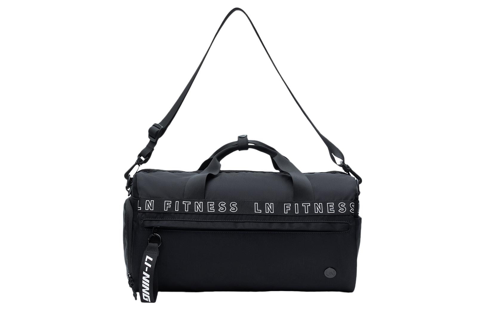 Li Ning Fitness Series Polyester Handbag, Shoulder Bag, Crossbody Bag, Gym Bag Large Unisex Black ABLT001-1