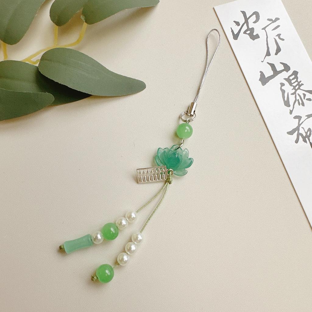 New Chinese-style Handmade Beaded Lotus Pendant Key Chains Mobile Phone Chain for Women Men Ethnic Charm Jewelry Accessory Gift