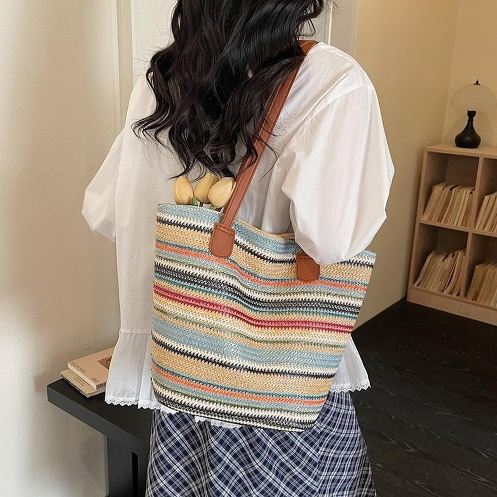 Lightweight Large Capacity Straw Multipurpose Storage Bag for Daily Use